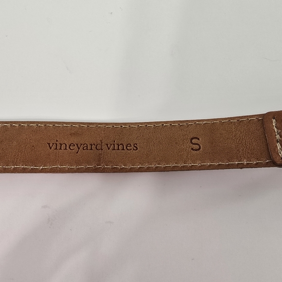 Vineyard Vines Whale Belt Leather Print Aquatic Ocean Leather Webbed Web Size S - Picture 7 of 10